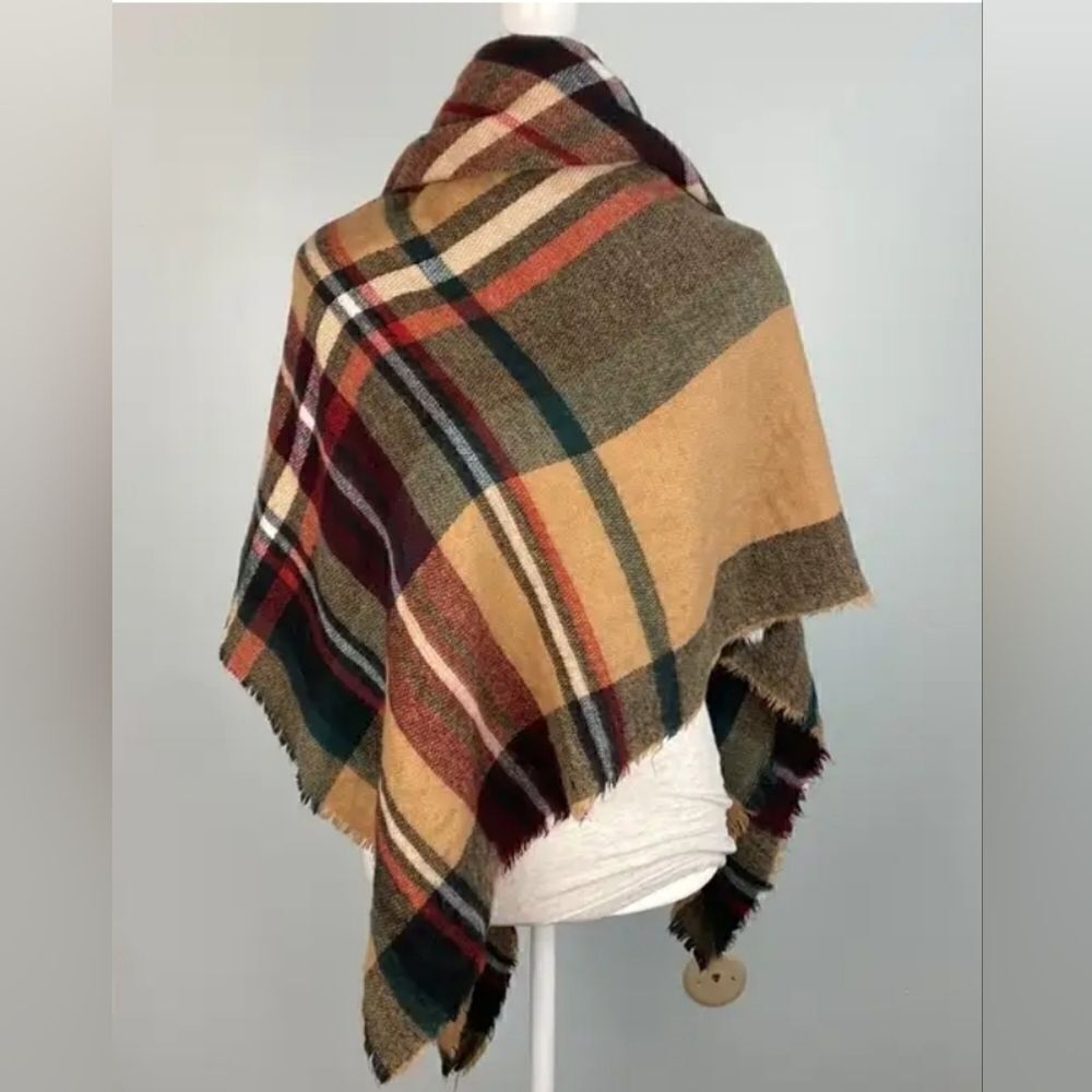 Lightweight 54" Square Accent Neck Scarf Tartan Plaid‎ Yellow Rust White Black